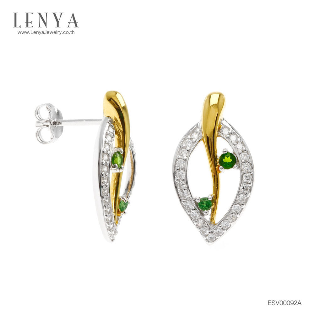 LENYA ต่างหูพลอยโครมไดออพไซด์ เสริมความคิดสร้างสรรค์ ขนาด 2.5 มิล ตัวเรือนเงินแท้925 ชุบทูโทน