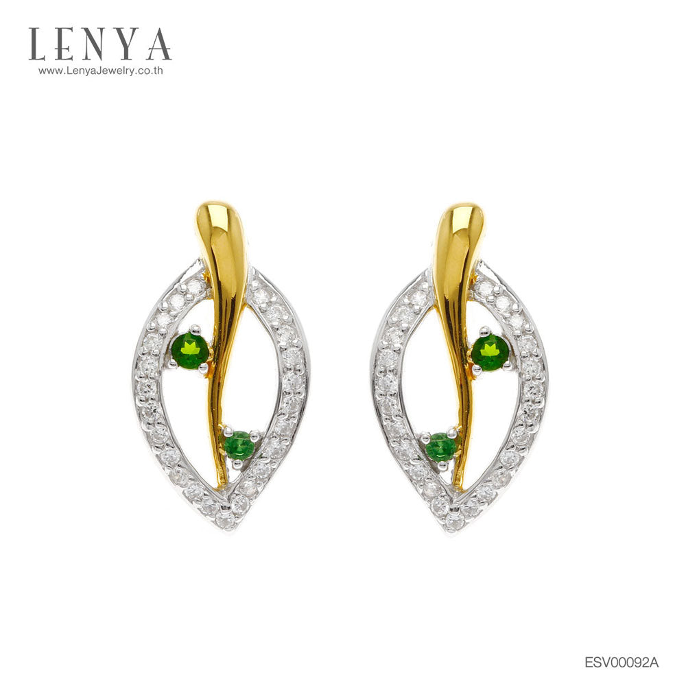 LENYA ต่างหูพลอยโครมไดออพไซด์ เสริมความคิดสร้างสรรค์ ขนาด 2.5 มิล ตัวเรือนเงินแท้925 ชุบทูโทน