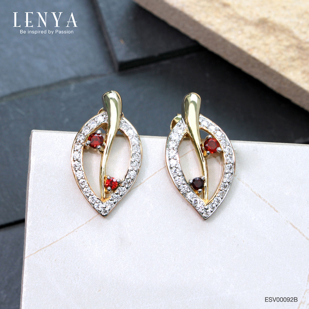 LENYA ต่างหูเงินแท้ 925 ประดับโกเมน และ CZ (คิวบิกเซอร์โคเนีย)