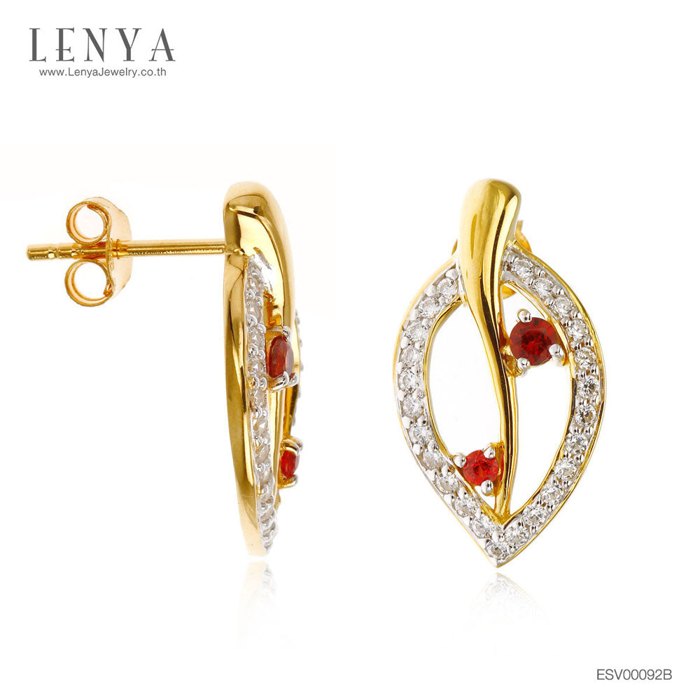 LENYA ต่างหูเงินแท้ 925 ประดับโกเมน และ CZ (คิวบิกเซอร์โคเนีย)