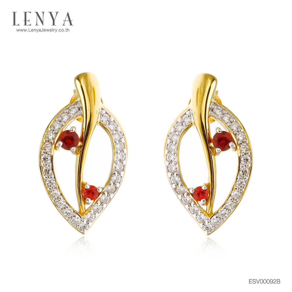 LENYA ต่างหูเงินแท้ 925 ประดับโกเมน และ CZ (คิวบิกเซอร์โคเนีย)