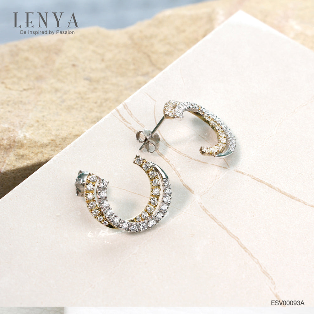 LENYA ต่างหู  ดีไซน์เก๋ ประดับเพชร DiamondLike ตัวเรือนเงินแท้ โดดเด่นด้วยเทคนิคชุบสีแบบทูโทน ชุบทองคำขาว และทองคำแท้