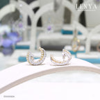 LENYA ต่างหู  ดีไซน์เก๋ ประดับเพชร DiamondLike ตัวเรือนเงินแท้ โดดเด่นด้วยเทคนิคชุบสีแบบทูโทน ชุบทองคำขาว และทองคำแท้