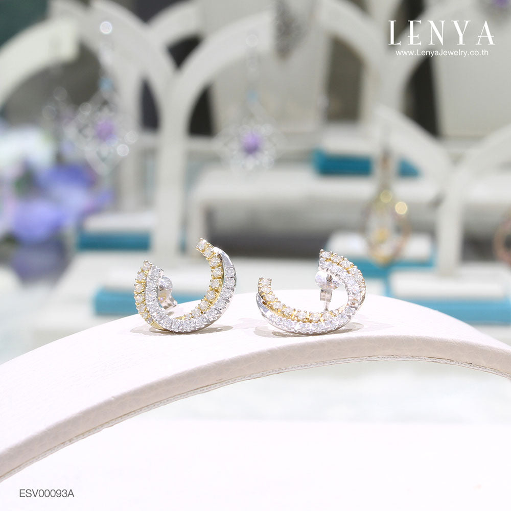 LENYA ต่างหู  ดีไซน์เก๋ ประดับเพชร DiamondLike ตัวเรือนเงินแท้ โดดเด่นด้วยเทคนิคชุบสีแบบทูโทน ชุบทองคำขาว และทองคำแท้
