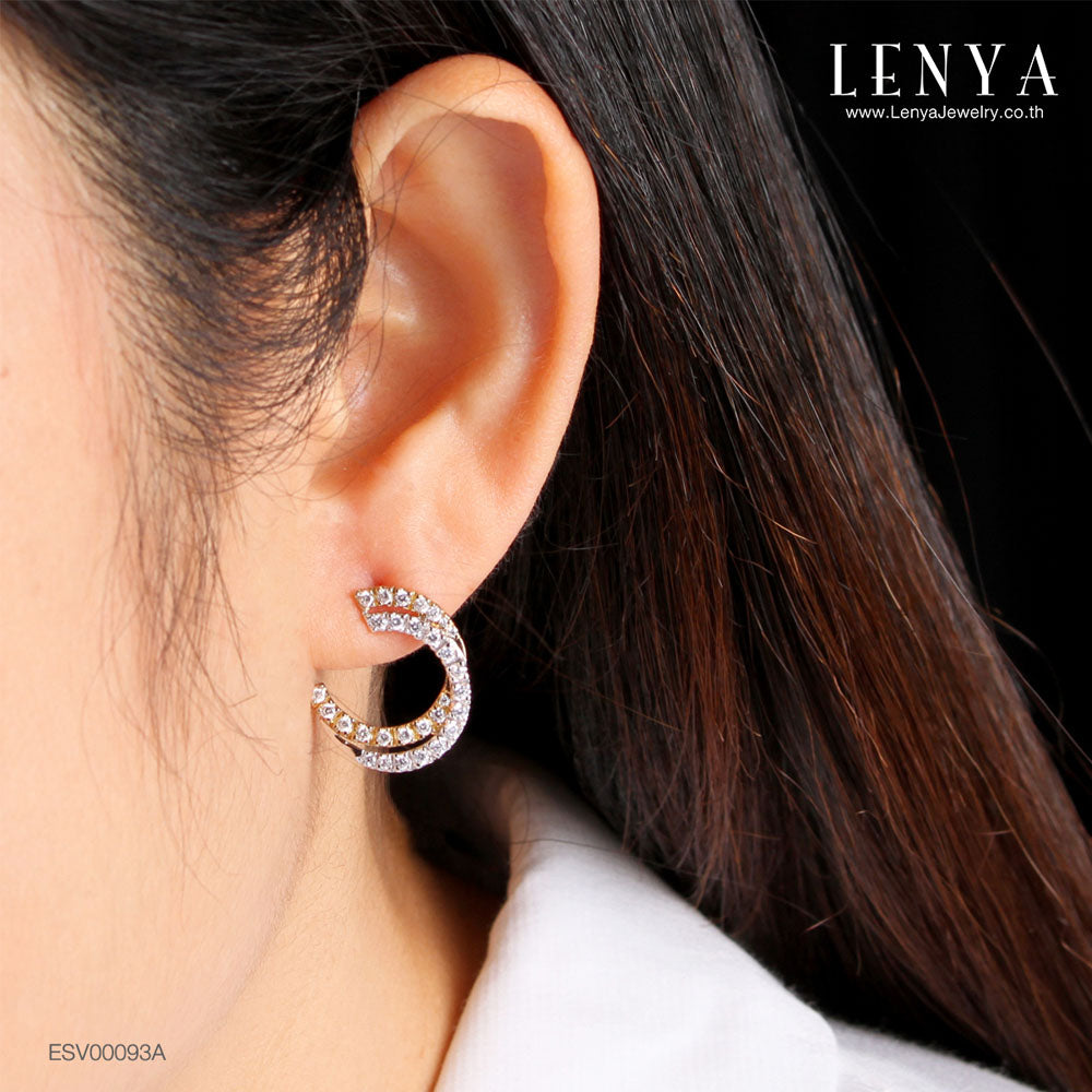 LENYA ต่างหู  ดีไซน์เก๋ ประดับเพชร DiamondLike ตัวเรือนเงินแท้ โดดเด่นด้วยเทคนิคชุบสีแบบทูโทน ชุบทองคำขาว และทองคำแท้