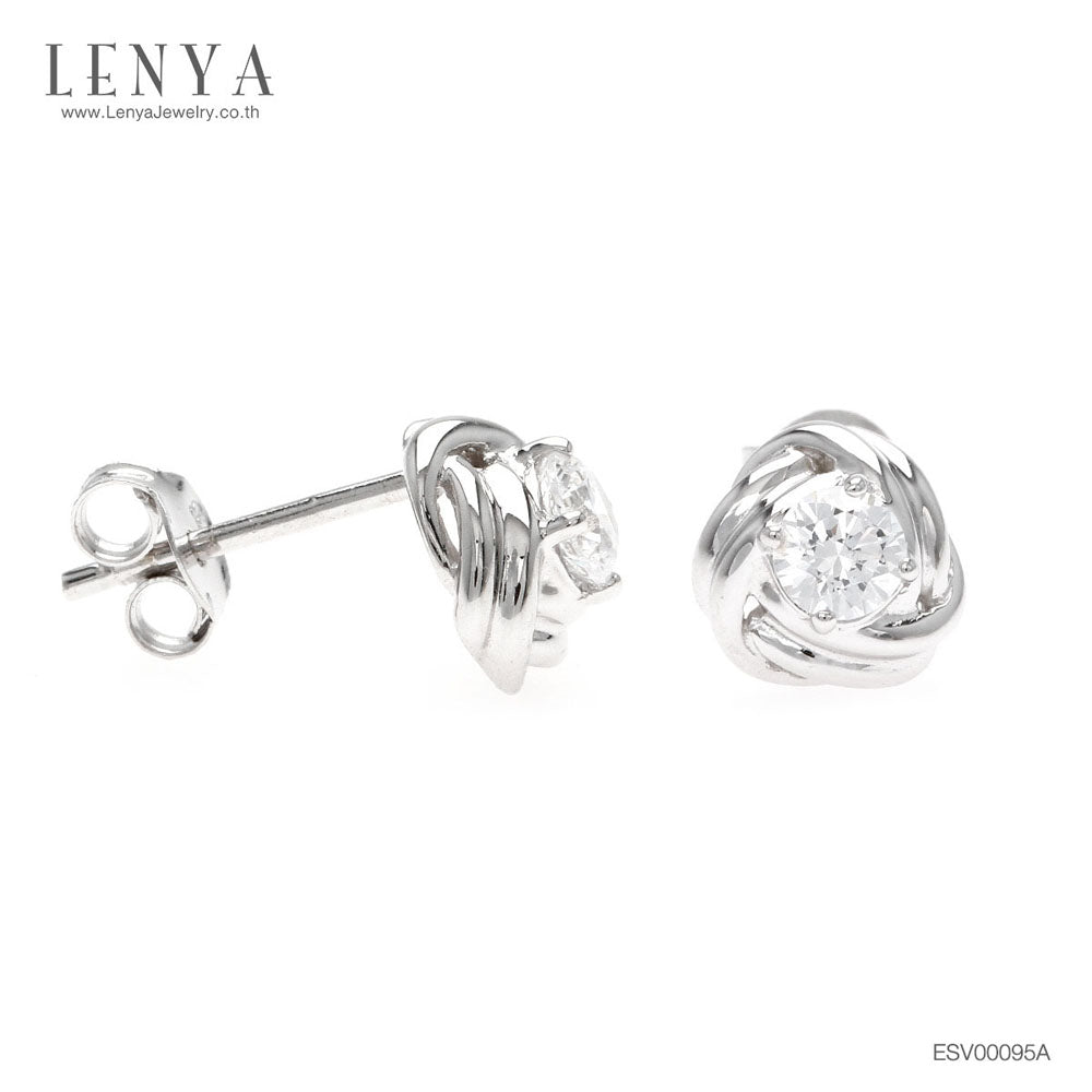 LENYA ต่างหู CZ จากSwarovski เสริมลุค ดีไซน์เก๋ ขนาด 4 มิล ตัวเรือนเงินแท้925 ชุบทองคำขาว
