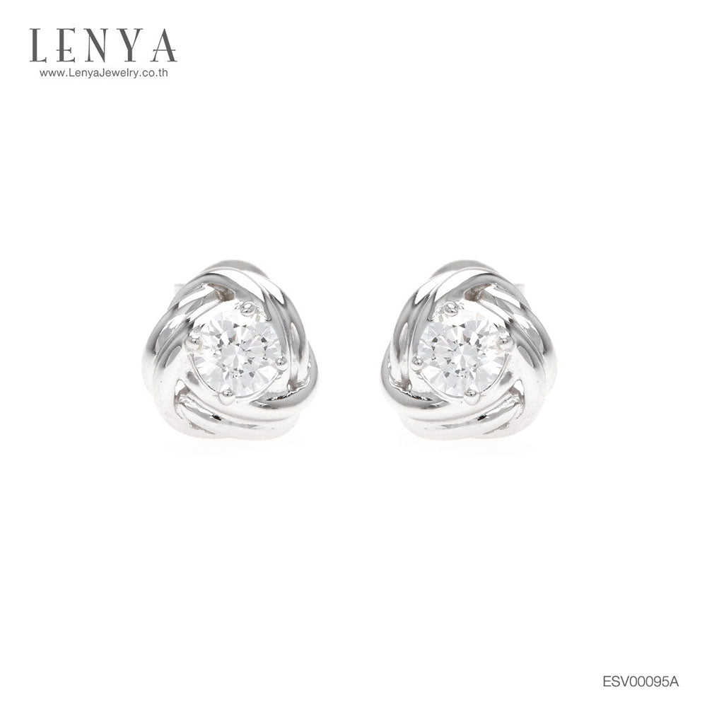 LENYA ต่างหู CZ จากSwarovski เสริมลุค ดีไซน์เก๋ ขนาด 4 มิล ตัวเรือนเงินแท้925 ชุบทองคำขาว