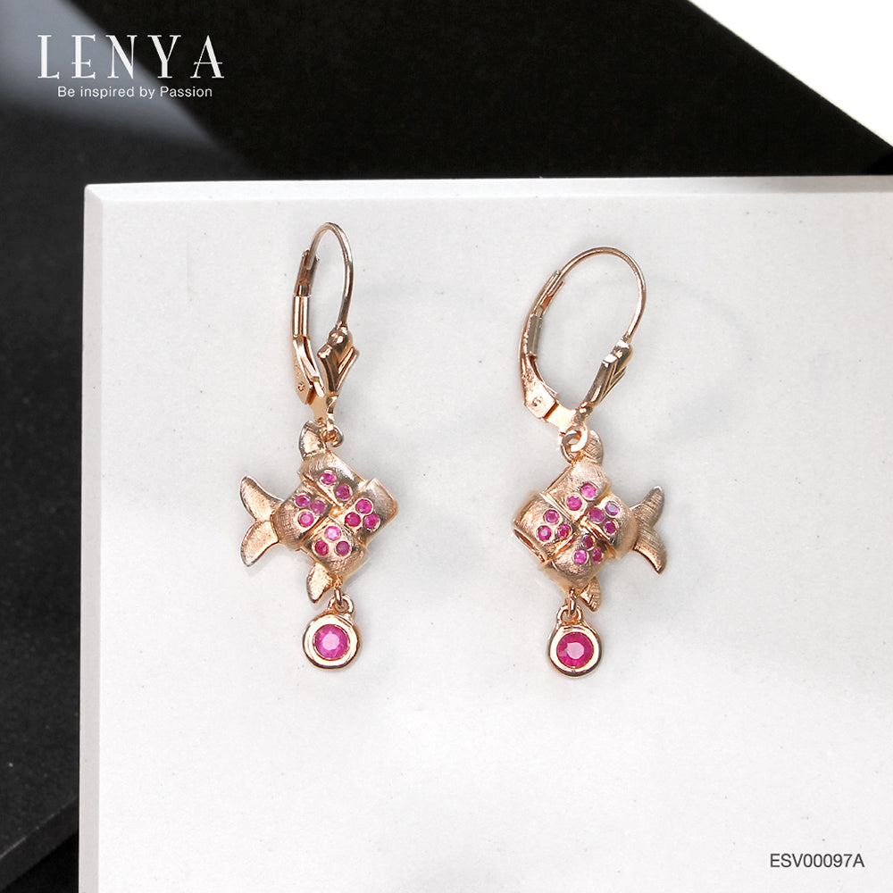 LENYA ต่างหูทับทิม เสริมด้านพลังรัก กล้าหาญ มั่นใจ ขนาด 3 มิล ตัวเรือนเงินแท้925 ชุบพิงค์โกลด์