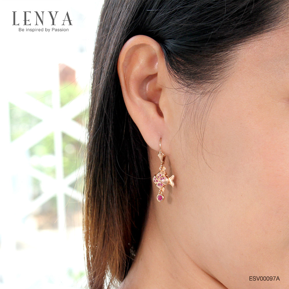 LENYA ต่างหูทับทิม เสริมด้านพลังรัก กล้าหาญ มั่นใจ ขนาด 3 มิล ตัวเรือนเงินแท้925 ชุบพิงค์โกลด์
