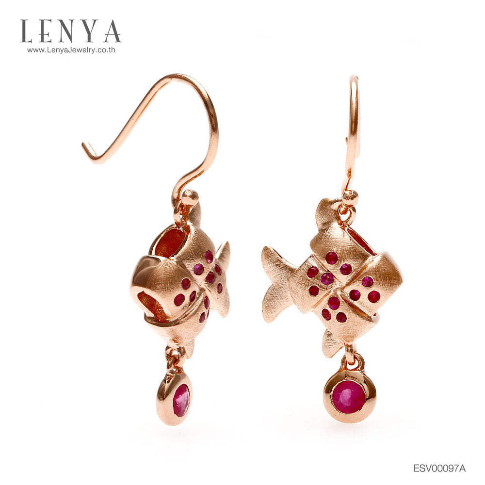 LENYA ต่างหูทับทิม เสริมด้านพลังรัก กล้าหาญ มั่นใจ ขนาด 3 มิล ตัวเรือนเงินแท้925 ชุบพิงค์โกลด์