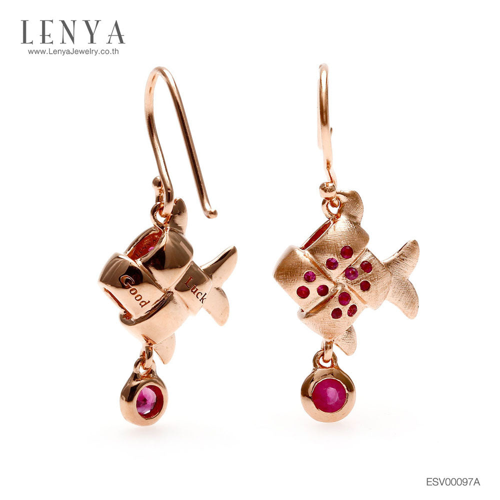 LENYA ต่างหูทับทิม เสริมด้านพลังรัก กล้าหาญ มั่นใจ ขนาด 3 มิล ตัวเรือนเงินแท้925 ชุบพิงค์โกลด์