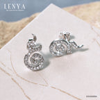 LENYA ต่างหู CZ DiamondLike ดีไซน์เลข๙ ก้าวหน้า ขนาด 1.25 มิล ตัวเรือนเงินแท้925 ชุบทองคำขาว
