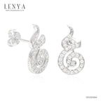 LENYA ต่างหู CZ DiamondLike ดีไซน์เลข๙ ก้าวหน้า ขนาด 1.25 มิล ตัวเรือนเงินแท้925 ชุบทองคำขาว