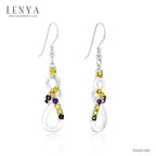 LENYA ต่างหูเงินแท้ 925 ชุบทองขาว ประดับด้วยพลอย อเมทิส(Amethyst) ซัฟไฟร์สีเหลือง(Yellow Sapphire) และ สโมคกี้ควอตซ์(Smoky Quartz)