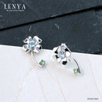 LENYA ต่างหูดอกไม้ ประดับบูลโทแพซและซาโวไรท์สีเขียวสด ตัวเรือนเงินแท้ ชุบทองคำขาว สวยงามกลมกลืนกับธรรมชาติ