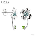 LENYA ต่างหูดอกไม้ ประดับบูลโทแพซและซาโวไรท์สีเขียวสด ตัวเรือนเงินแท้ ชุบทองคำขาว สวยงามกลมกลืนกับธรรมชาติ