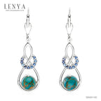 LENYA ต่างหูพลอยเทอร์ควอยซ์(Turquoise) หลังเบี้ย ประดับด้วย ซัฟไฟร์สีฟ้า(Blue Sapphire) ดีไซน์ที่ไม่เหมือนใคร ตัวเรือนเงินแท้ 925 ชุบทองขาว