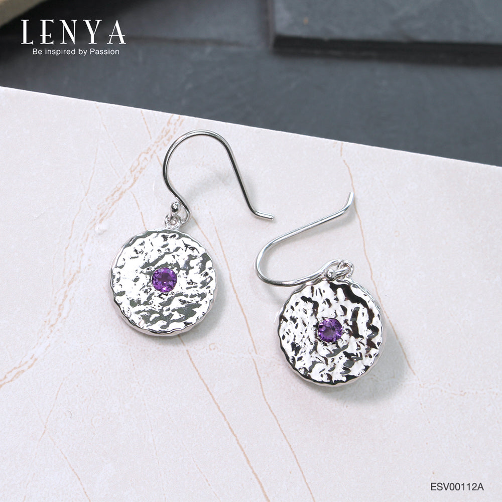 LENYA ต่างหูพลอยอเมทิสต์ เสริมความสงบใจ มีสติ มั่งคั่ง ขนาด 3 มิล ตัวเรือนเงินแท้925 ชุบทองคำขาว
