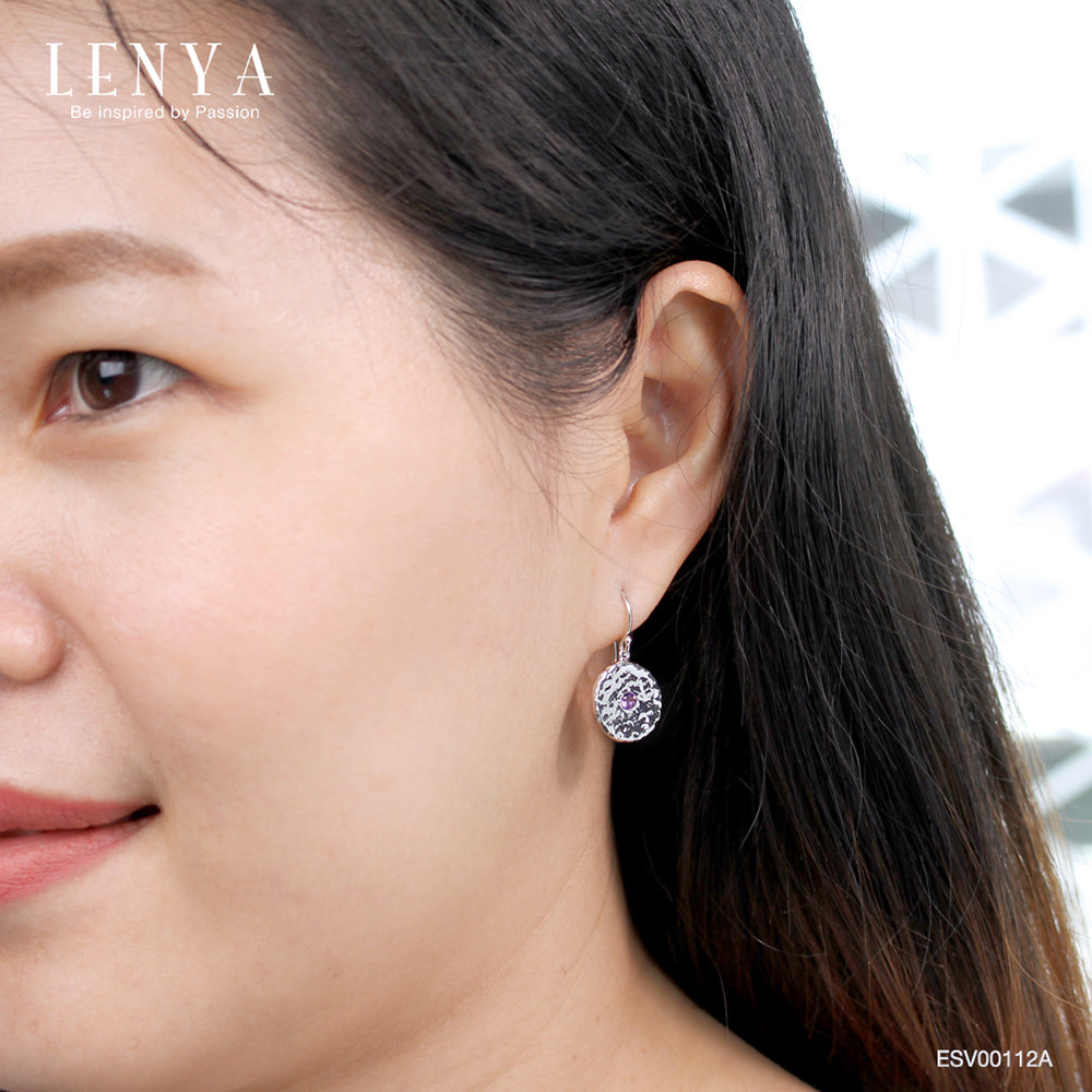 LENYA ต่างหูพลอยอเมทิสต์ เสริมความสงบใจ มีสติ มั่งคั่ง ขนาด 3 มิล ตัวเรือนเงินแท้925 ชุบทองคำขาว