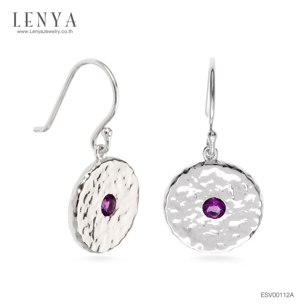 LENYA ต่างหูพลอยอเมทิสต์ เสริมความสงบใจ มีสติ มั่งคั่ง ขนาด 3 มิล ตัวเรือนเงินแท้925 ชุบทองคำขาว