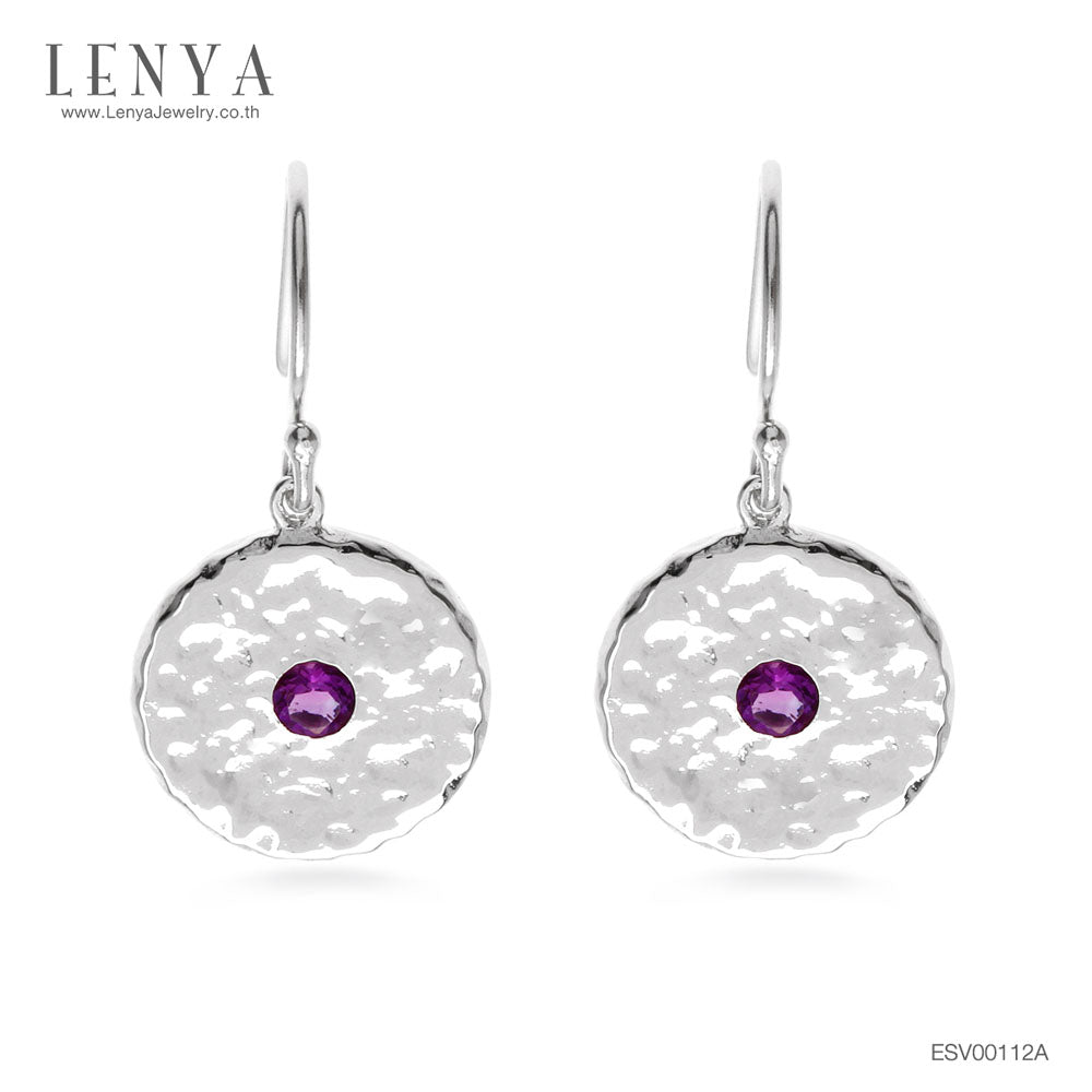 LENYA ต่างหูพลอยอเมทิสต์ เสริมความสงบใจ มีสติ มั่งคั่ง ขนาด 3 มิล ตัวเรือนเงินแท้925 ชุบทองคำขาว