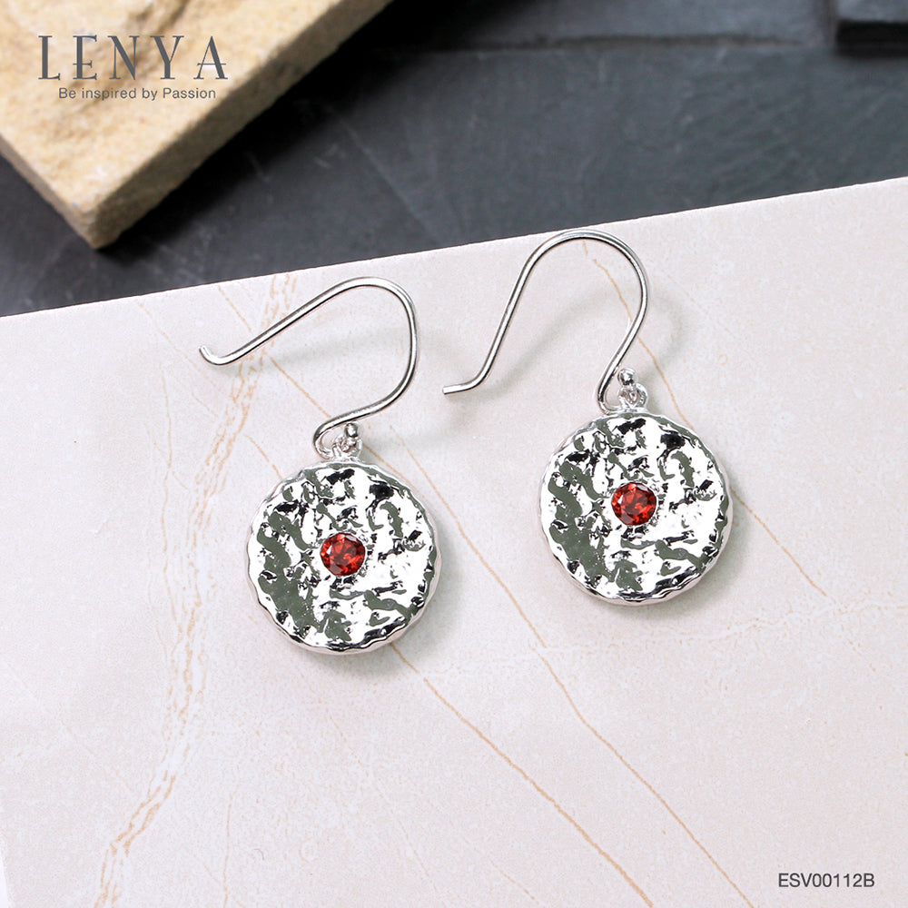 LENYA ต่างหูพลอยโกเมน เสริมด้านใจแกร่ง สำเร็จ มั่นคง ขนาด 3 มิล ตัวเรือนเงินแท้925 ชุบทองคำขาว