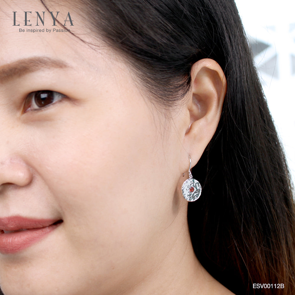 LENYA ต่างหูพลอยโกเมน เสริมด้านใจแกร่ง สำเร็จ มั่นคง ขนาด 3 มิล ตัวเรือนเงินแท้925 ชุบทองคำขาว