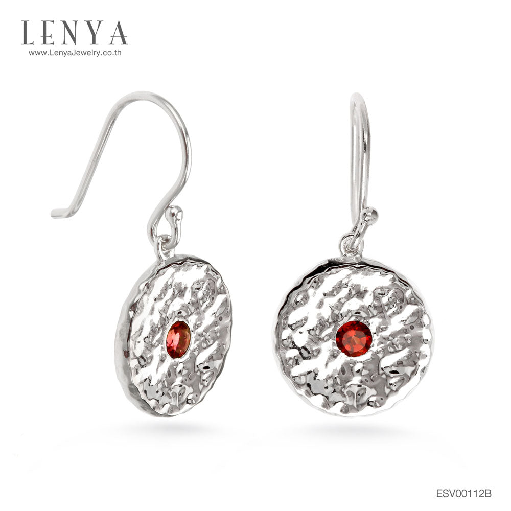LENYA ต่างหูพลอยโกเมน เสริมด้านใจแกร่ง สำเร็จ มั่นคง ขนาด 3 มิล ตัวเรือนเงินแท้925 ชุบทองคำขาว