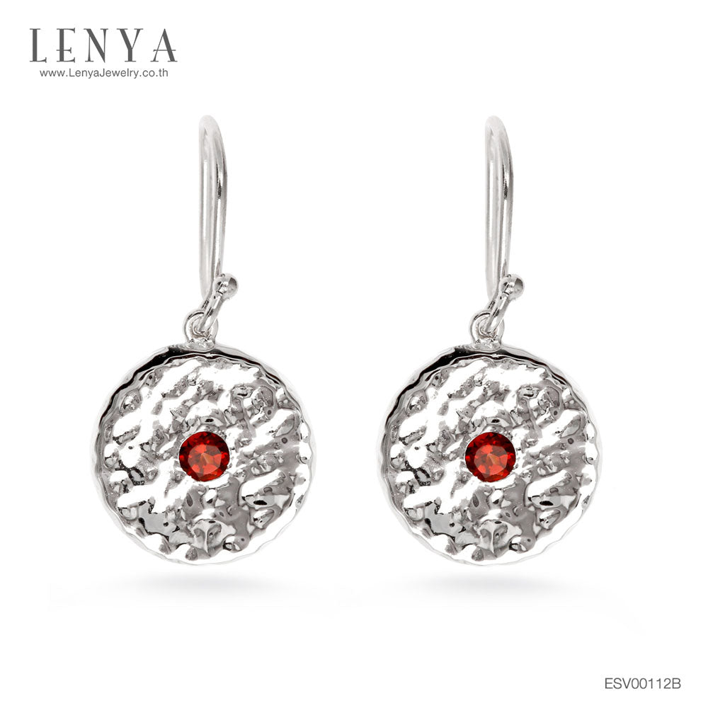 LENYA ต่างหูพลอยโกเมน เสริมด้านใจแกร่ง สำเร็จ มั่นคง ขนาด 3 มิล ตัวเรือนเงินแท้925 ชุบทองคำขาว