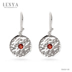 LENYA ต่างหูพลอยโกเมน เสริมด้านใจแกร่ง สำเร็จ มั่นคง ขนาด 3 มิล ตัวเรือนเงินแท้925 ชุบทองคำขาว