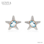 LENYA ต่างหูพลอยบลูโทแพซ เสริมความมั่นใจ ชัดเจน ปัญญา ขนาด 6x4 มิล ตัวเรือนเงินแท้925 ชุบทองคำขาว
