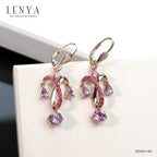 LENYA ต่างหูดีไซน์แชนเดอเลีย ประดับพลอยอะเมทิสต์(Amethyst) สีม่วง และ ทับทิม(Ruby) สีชมพู ตัวเรือนเงินแท้ชุบสีพิ้งค์โกลด์
