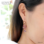 LENYA ต่างหูดีไซน์แชนเดอเลีย ประดับพลอยอะเมทิสต์(Amethyst) สีม่วง และ ทับทิม(Ruby) สีชมพู ตัวเรือนเงินแท้ชุบสีพิ้งค์โกลด์