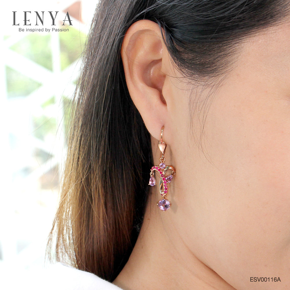 LENYA ต่างหูดีไซน์แชนเดอเลีย ประดับพลอยอะเมทิสต์(Amethyst) สีม่วง และ ทับทิม(Ruby) สีชมพู ตัวเรือนเงินแท้ชุบสีพิ้งค์โกลด์