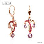 LENYA ต่างหูดีไซน์แชนเดอเลีย ประดับพลอยอะเมทิสต์(Amethyst) สีม่วง และ ทับทิม(Ruby) สีชมพู ตัวเรือนเงินแท้ชุบสีพิ้งค์โกลด์