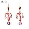 LENYA ต่างหูดีไซน์แชนเดอเลีย ประดับพลอยอะเมทิสต์(Amethyst) สีม่วง และ ทับทิม(Ruby) สีชมพู ตัวเรือนเงินแท้ชุบสีพิ้งค์โกลด์