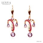 LENYA ต่างหูดีไซน์แชนเดอเลีย ประดับพลอยอะเมทิสต์(Amethyst) สีม่วง และ ทับทิม(Ruby) สีชมพู ตัวเรือนเงินแท้ชุบสีพิ้งค์โกลด์