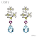 LENYA ต่างหูพลอยบลูโทแพซ เสริมความมั่นใจ ชัดเจน ปัญญา ขนาด 8x6 มิล ตัวเรือนเงินแท้925 ชุบทองคำขาว