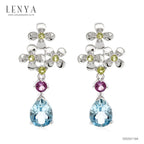 LENYA ต่างหูพลอยบลูโทแพซ เสริมความมั่นใจ ชัดเจน ปัญญา ขนาด 8x6 มิล ตัวเรือนเงินแท้925 ชุบทองคำขาว