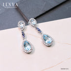 LENYA ต่างหูพลอยบลูโทแพซ เสริมความมั่นใจ ชัดเจน ปัญญา ขนาด 9x6 มิล ตัวเรือนเงินแท้925 ชุบทองคำขาว