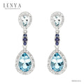 LENYA ต่างหูพลอยบลูโทแพซ เสริมความมั่นใจ ชัดเจน ปัญญา ขนาด 9x6 มิล ตัวเรือนเงินแท้925 ชุบทองคำขาว
