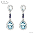 LENYA ต่างหูพลอยบลูโทแพซ เสริมความมั่นใจ ชัดเจน ปัญญา ขนาด 9x6 มิล ตัวเรือนเงินแท้925 ชุบทองคำขาว