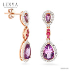 LENYA ต่างหูพลอยอเมทิสต์ เสริมความสงบใจ มีสติ มั่งคั่ง ขนาด 9x6 มิล ตัวเรือนเงินแท้925 ชุบพิงค์โกลด์