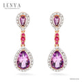 LENYA ต่างหูพลอยอเมทิสต์ เสริมความสงบใจ มีสติ มั่งคั่ง ขนาด 9x6 มิล ตัวเรือนเงินแท้925 ชุบพิงค์โกลด์
