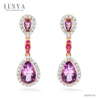 LENYA ต่างหูพลอยอเมทิสต์ เสริมความสงบใจ มีสติ มั่งคั่ง ขนาด 9x6 มิล ตัวเรือนเงินแท้925 ชุบพิงค์โกลด์