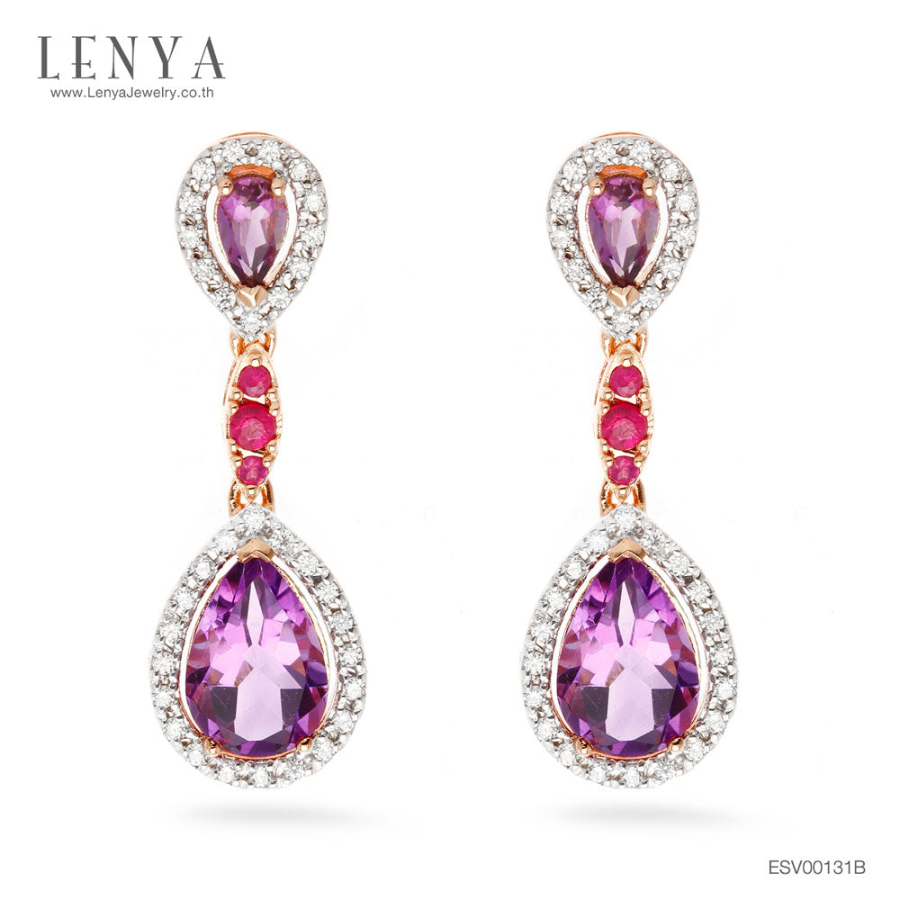 LENYA ต่างหูพลอยอเมทิสต์ เสริมความสงบใจ มีสติ มั่งคั่ง ขนาด 9x6 มิล ตัวเรือนเงินแท้925 ชุบพิงค์โกลด์