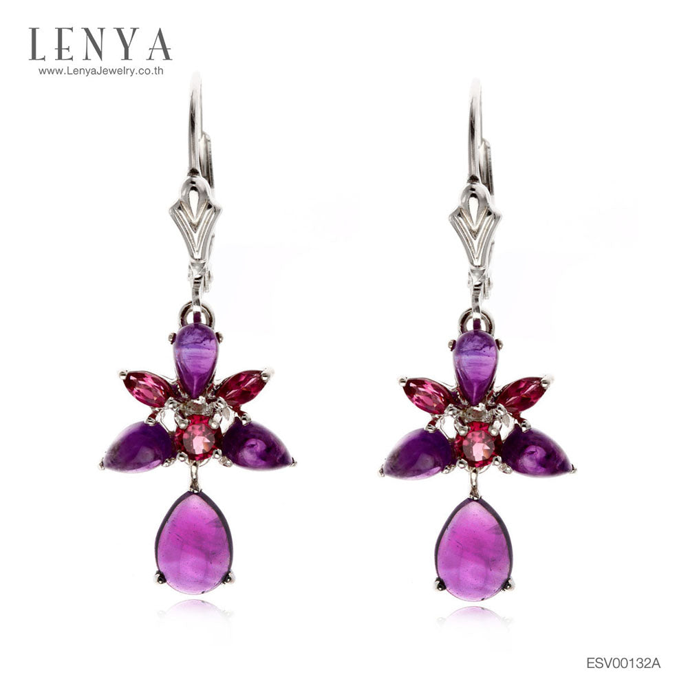 LENYA ต่างหูเงินแท้ ประดับพลอย อเมทิสต์ (Amethyst) และ โรโดไลท์ (Rhodolite) เสริมให้ร่ำรวยอย่างมีสติ