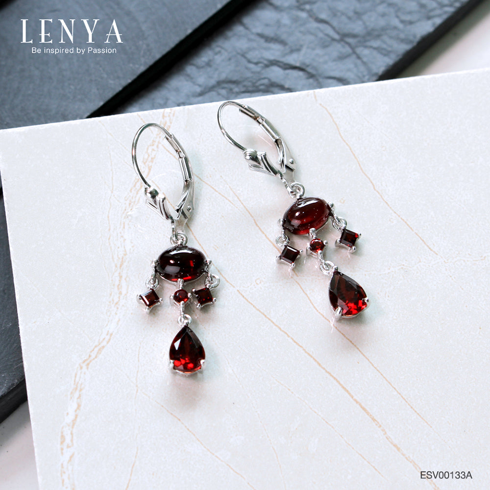 LENYA ต่างหูพลอยโกเมน เสริมด้านใจแกร่ง สำเร็จ มั่นคง ขนาด 7x5 มิล ตัวเรือนเงินแท้925 ชุบทองคำขาว