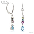 LENYA ต่างหูพลอยบลูโทแพซ เสริมความมั่นใจ ชัดเจน ปัญญา ขนาด 6x4 มิล ตัวเรือนเงินแท้925 ชุบทองคำขาว