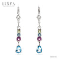 LENYA ต่างหูพลอยบลูโทแพซ เสริมความมั่นใจ ชัดเจน ปัญญา ขนาด 6x4 มิล ตัวเรือนเงินแท้925 ชุบทองคำขาว